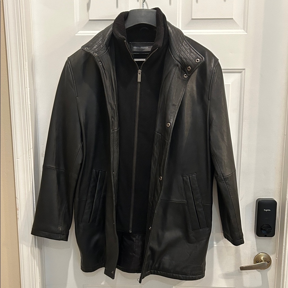 Perry Ellis Black Portfolio 100% Leather Coat